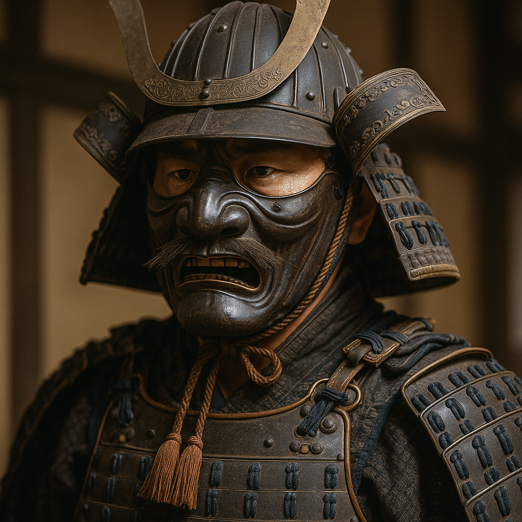 Le Mempo est un masque facial conçu pour protéger le bas du visage du samourai