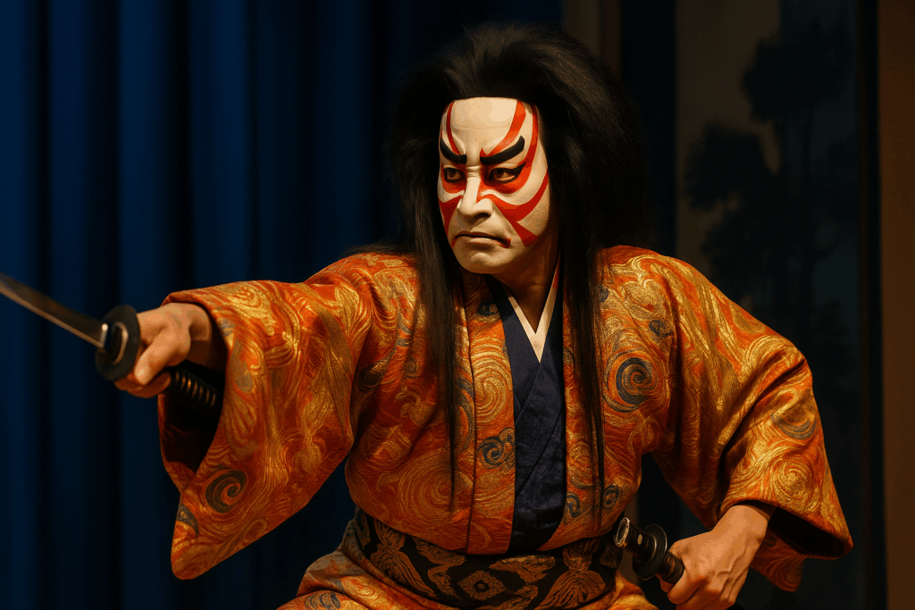 Le maquillage kumadori complément indispensable au masque kabuki